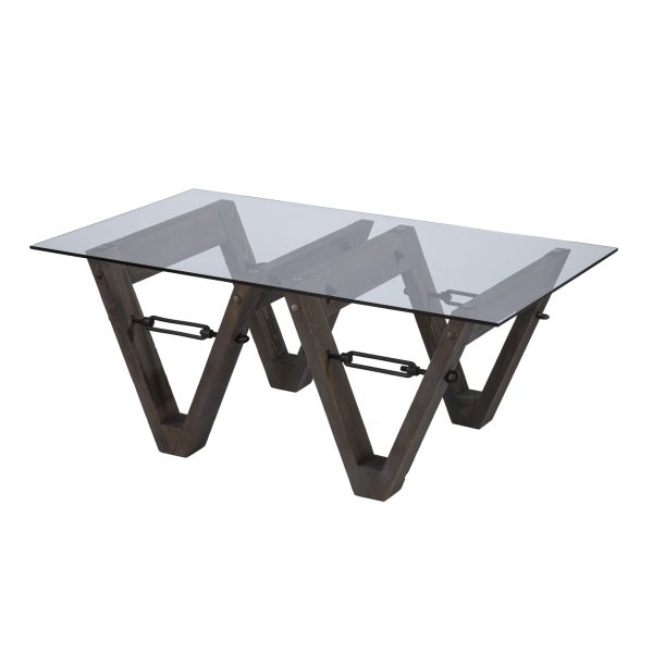 45" Brown Glass And Reclaimed Wood Coffee Table - Image 3