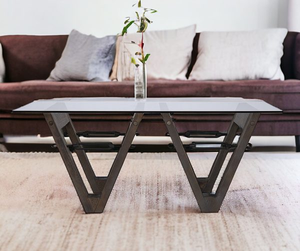 45" Brown Glass And Reclaimed Wood Coffee Table - Image 2