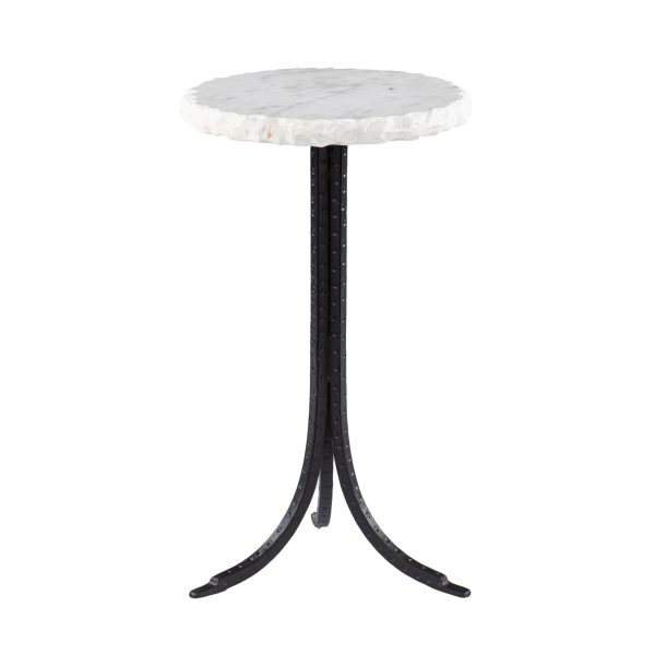 23" Black And White Marble And Metal Round End Table - Image 3