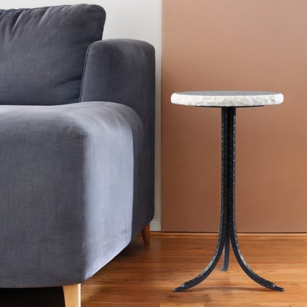 23" Black And White Marble And Metal Round End Table - Image 2