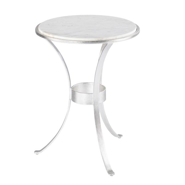 23" Silver And White Marble Curvy Leg Round End Table - Image 3