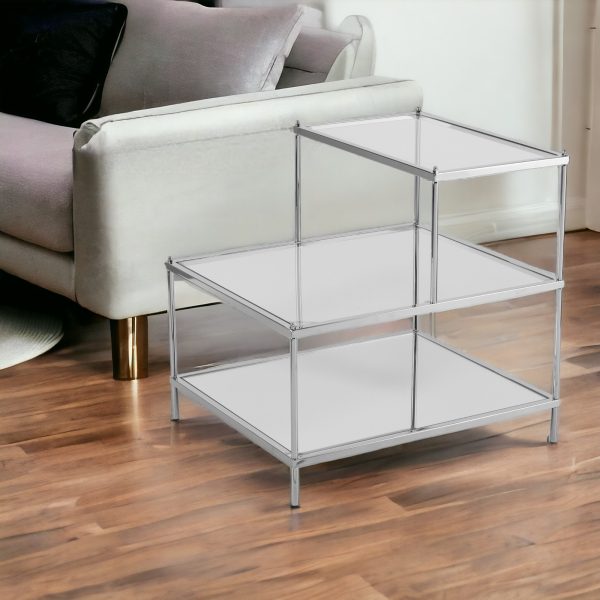 24" Silver And Clear Glass Mirrored End Table - Image 2