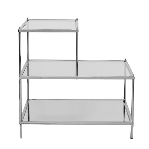 24" Silver And Clear Glass Mirrored End Table - Image 3