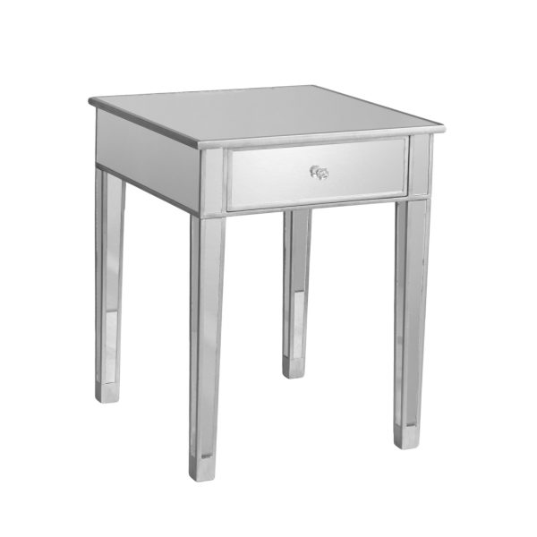 29" Silver And Reflective Glass Square End Table With Drawer - Image 3