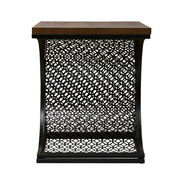 19" Black And Brown Wood And Iron End Table - Image 3