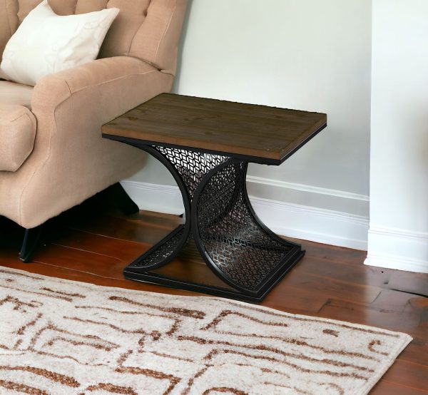 19" Black And Brown Wood And Iron End Table - Image 2