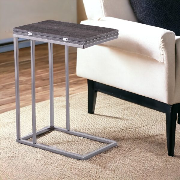 25" Silver And Gray Expandable Rectangular End Table - Image 2