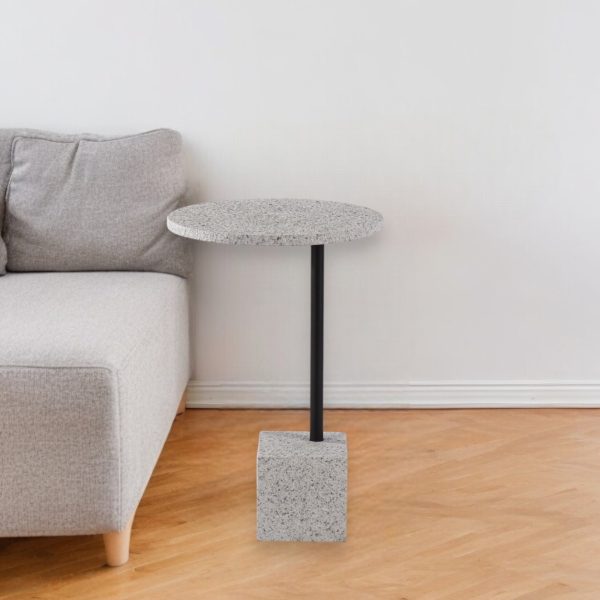 24" Black and White Faux Marble Round End Table - Image 2