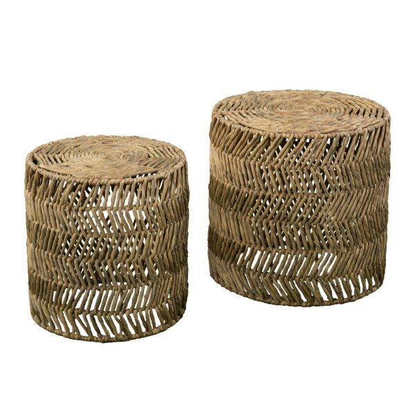 Set Of Two 18" Natural Woven Rattan End Tables - Image 2