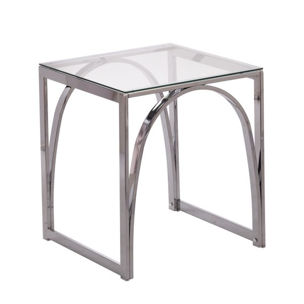 22" Chrome Glass And Iron Square End Table - Image 2