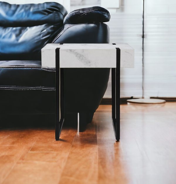 20" White Manufactured Wood And Iron Square End Table - Image 3