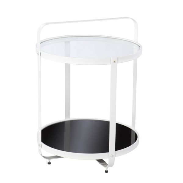 27" White Glass And Iron Round End Table With Shelf - Image 2