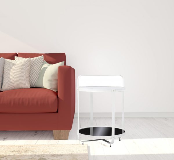 27" White Glass And Iron Round End Table With Shelf - Image 3