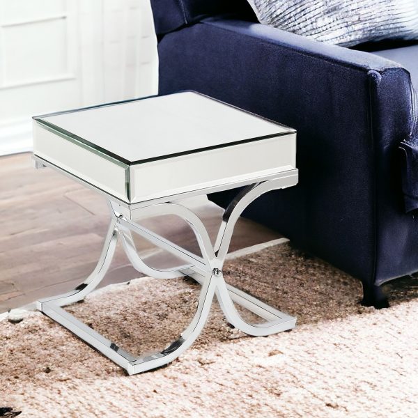 22" Silver And Clear Mirrored Glass Square End Table - Image 2