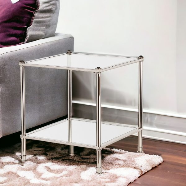 24" Silver Glass And Iron Square Mirrored End Table - Image 3