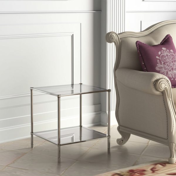 24" Silver Glass And Iron Square Mirrored End Table - Image 2