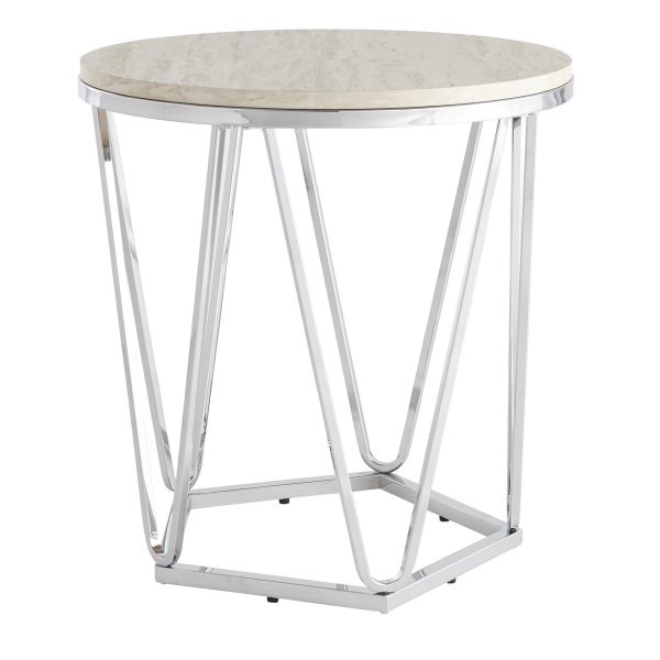 23" Silver Manufactured Wood And Iron Round End Table - Image 2