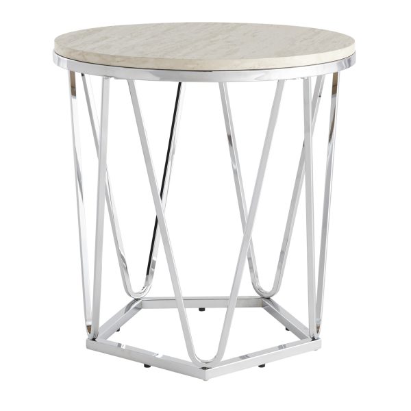 23" Silver Manufactured Wood And Iron Round End Table - Image 3