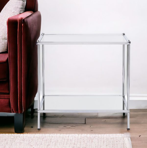 22" Chrome Glass And Iron Square Mirrored End Table - Image 3