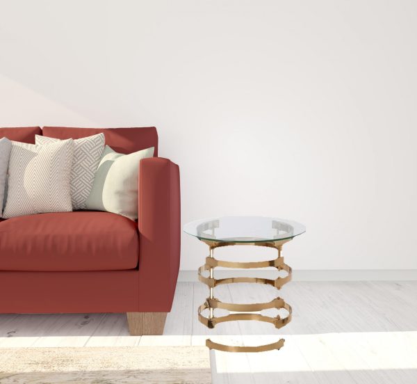 21" Champagne Glass And Iron Round End Table - Image 2