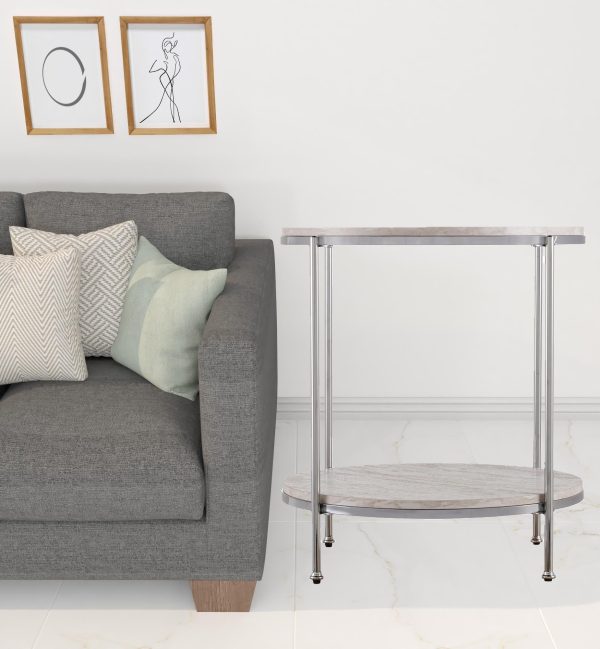 24" Chrome Manufactured Wood And Iron Rectangular End Table With Shelf - Image 2
