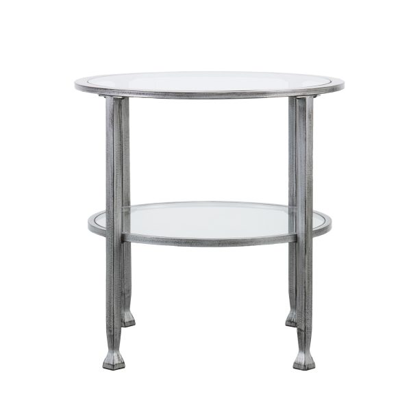 24" Silver And Clear Glass And Distressed Iron Round End Table With Shelf - Image 2