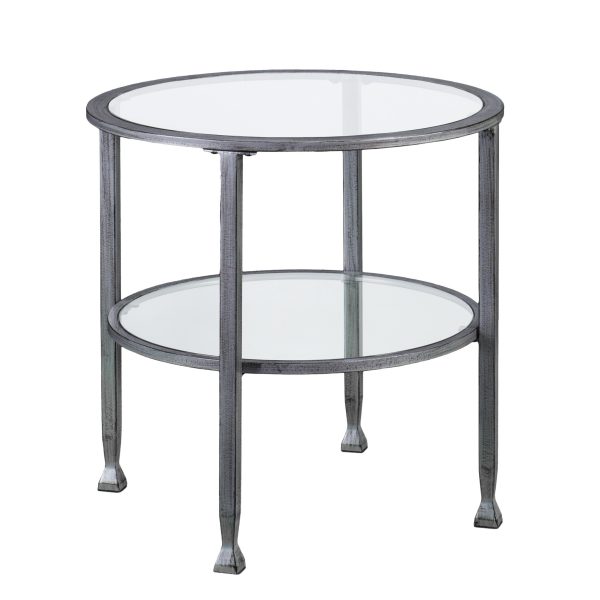 24" Silver And Clear Glass And Distressed Iron Round End Table With Shelf - Image 3