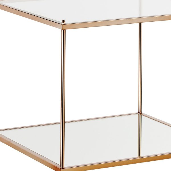 22" Clear And Gold Glass And Iron Square End Table With Shelf - Image 3