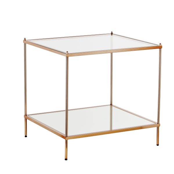 22" Clear And Gold Glass And Iron Square End Table With Shelf - Image 2