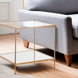 22" Clear And Gold Glass And Iron Square End Table With Shelf