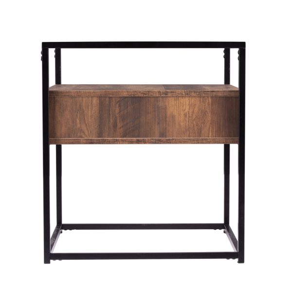 22" Black Glass And Iron Square End Table With Drawer With Shelf - Image 3