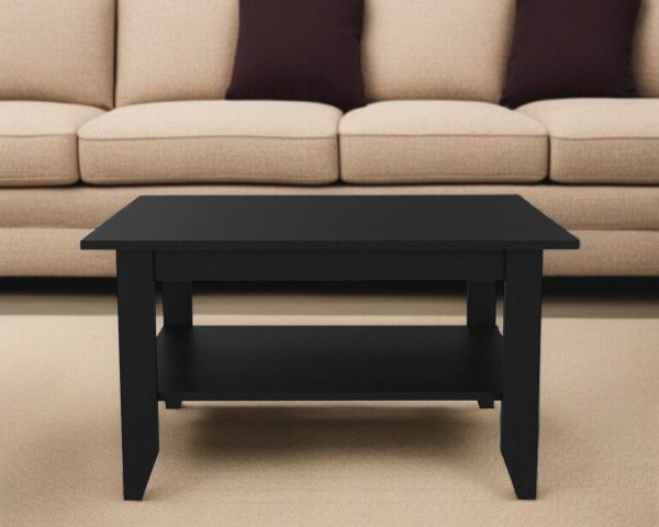 32" Black Coffee Table With Shelf - Image 2