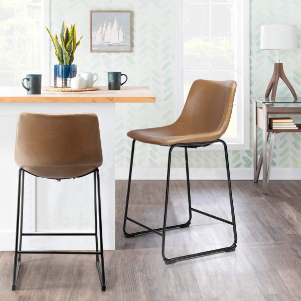 Set of Four 26" Brown And Black Steel Low Back Counter Height Bar Chairs - Image 3