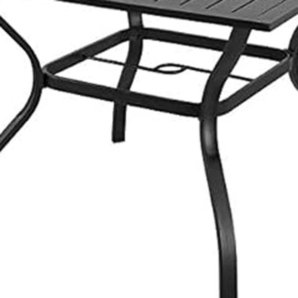 37" Black Square Metal Outdoor Dining Table with Umbrella Hole - Image 3