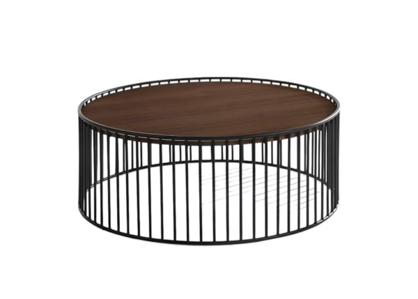 36" Brown and Black Wood And Metal Round Frame Coffee Table - Image 2