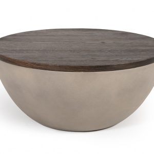 28" Brown and Gray Solid Wood And Concrete Round Solid Coffee Table