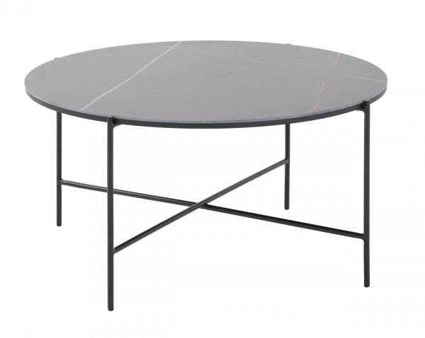 35" Black Faux Marble And Metal Round Coffee Table - Image 3