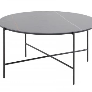 35" Black Faux Marble And Metal Round Coffee Table