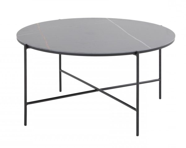 35" Black Faux Marble And Metal Round Coffee Table