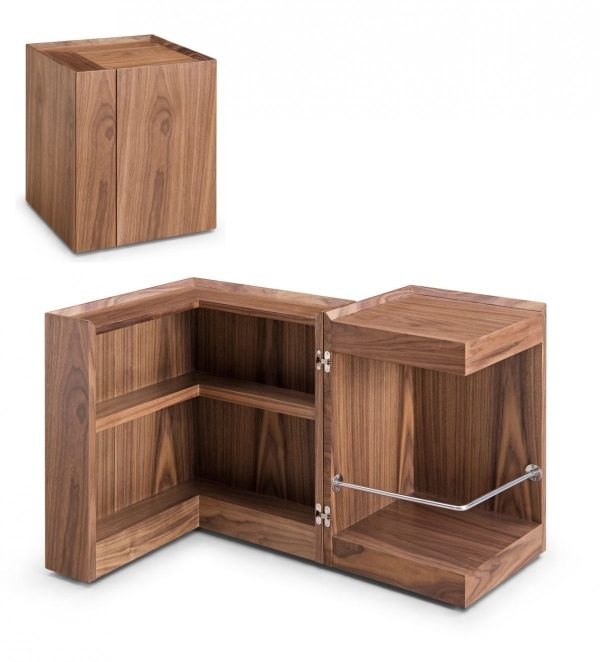 Compact Multipurpose Walnut Rolling End Table with Hidden Storage - Image 3