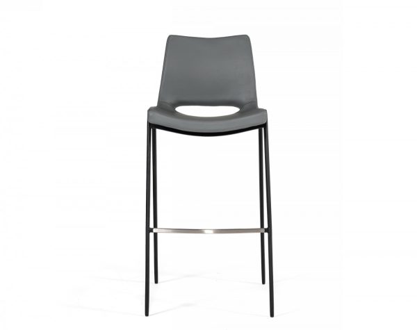 Set of Two 30" Gray And Black Faux Leather And Stainless Steel Bar Height Bar Chairs - Image 2