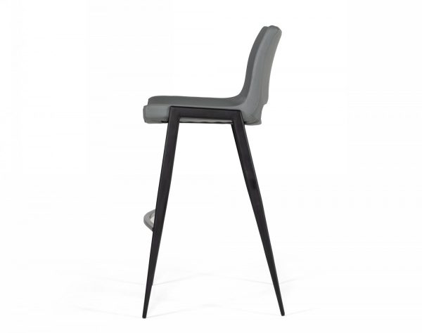Set of Two 30" Gray And Black Faux Leather And Stainless Steel Bar Height Bar Chairs - Image 3