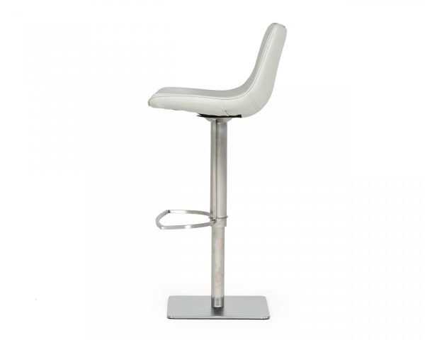 29" Light Gray And Silver Faux Leather And Stainless Steel Swivel Low Back Bar Height Bar Chair - Image 3