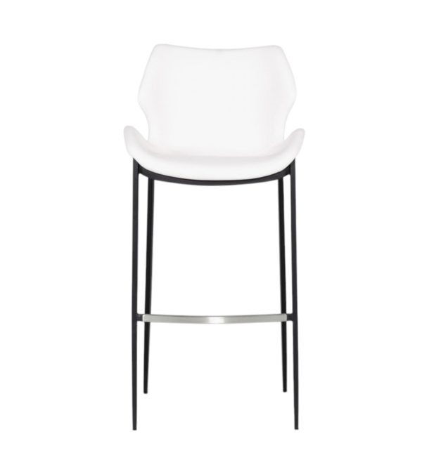 Set of Two 30" White and Black Faux Leather and Steel Low Back Bar Height Bar Chairs - Image 3