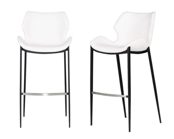 Set of Two 30" White and Black Faux Leather and Steel Low Back Bar Height Bar Chairs - Image 2