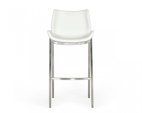 Set of Two 30" White And Silver Faux Leather And Steel Low Back Bar Height Bar Chairs - Image 2