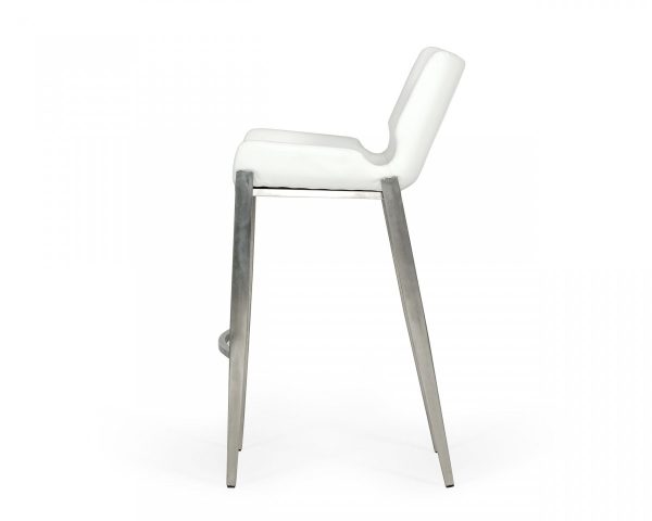 Set of Two 30" White And Silver Faux Leather And Steel Low Back Bar Height Bar Chairs - Image 3
