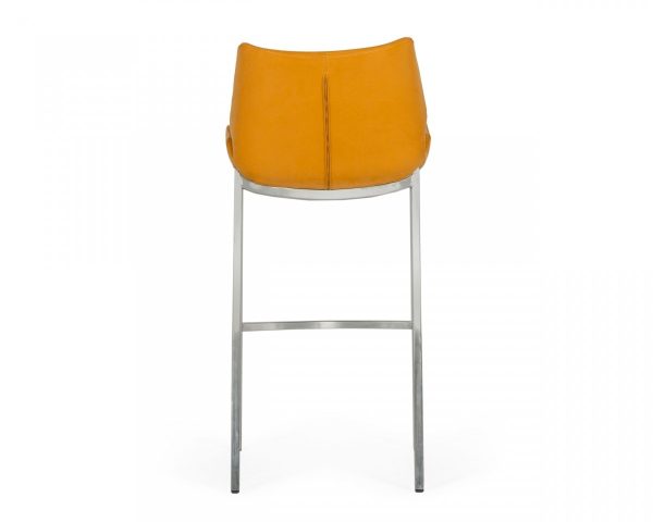 Set of Two 30" Orange And Silver Faux Leather And Steel Low Back Bar Height Bar Chairs - Image 3