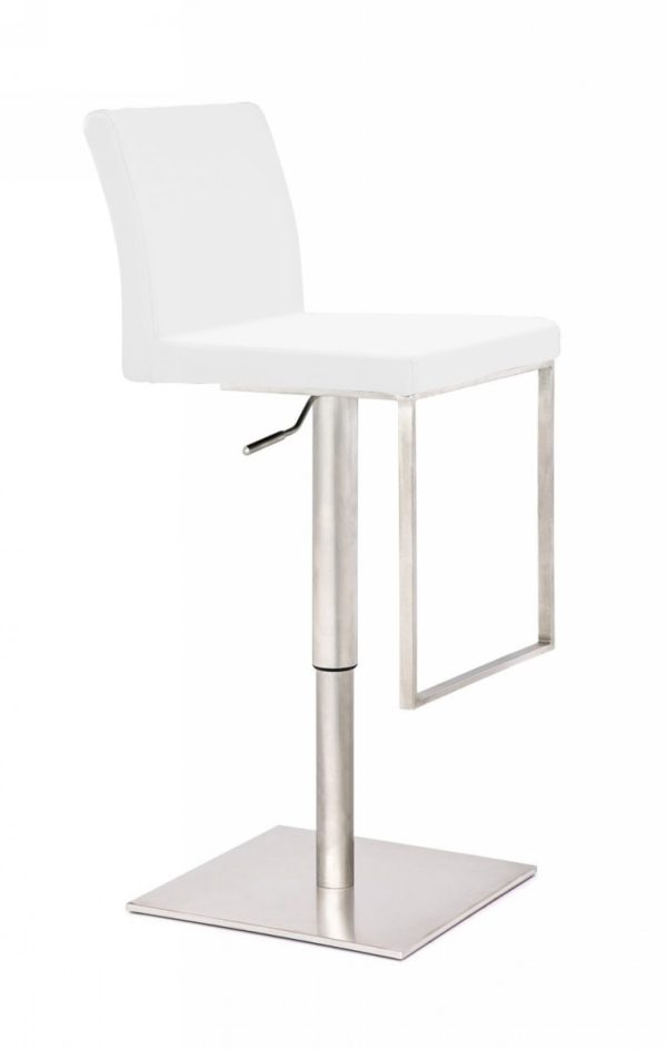 37" White And Silver Faux Leather And Stainless Steel Swivel Low Back Adjustable Height Bar Chair - Image 2