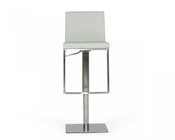 32" Light Gray And Silver Faux Leather And Stainless Steel Swivel Low Back Bar Height Bar Chair - Image 2